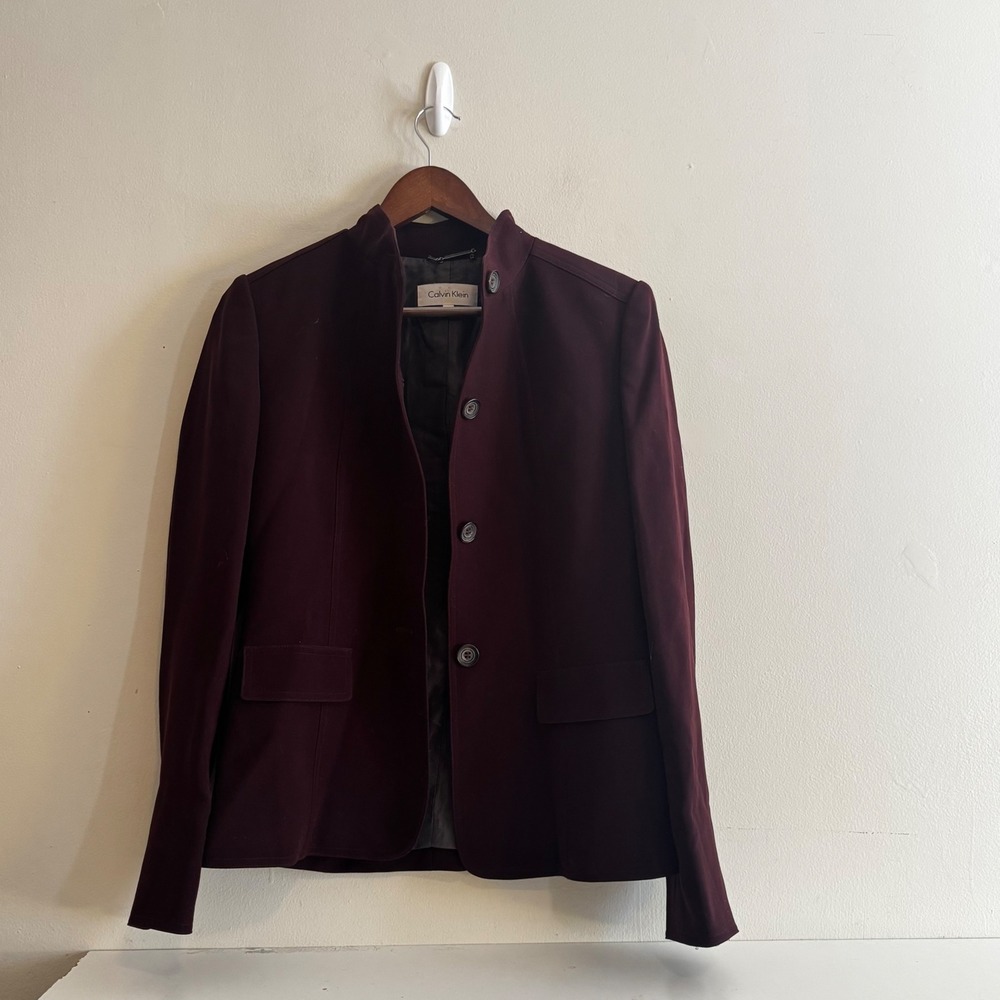 Calvin Klein Women's Sz 6 Brown Collar Button Front Blazer Jacket Fall Academia